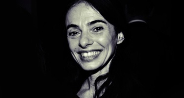 Smiling woman at Festival di Spoleto, black and white portrait