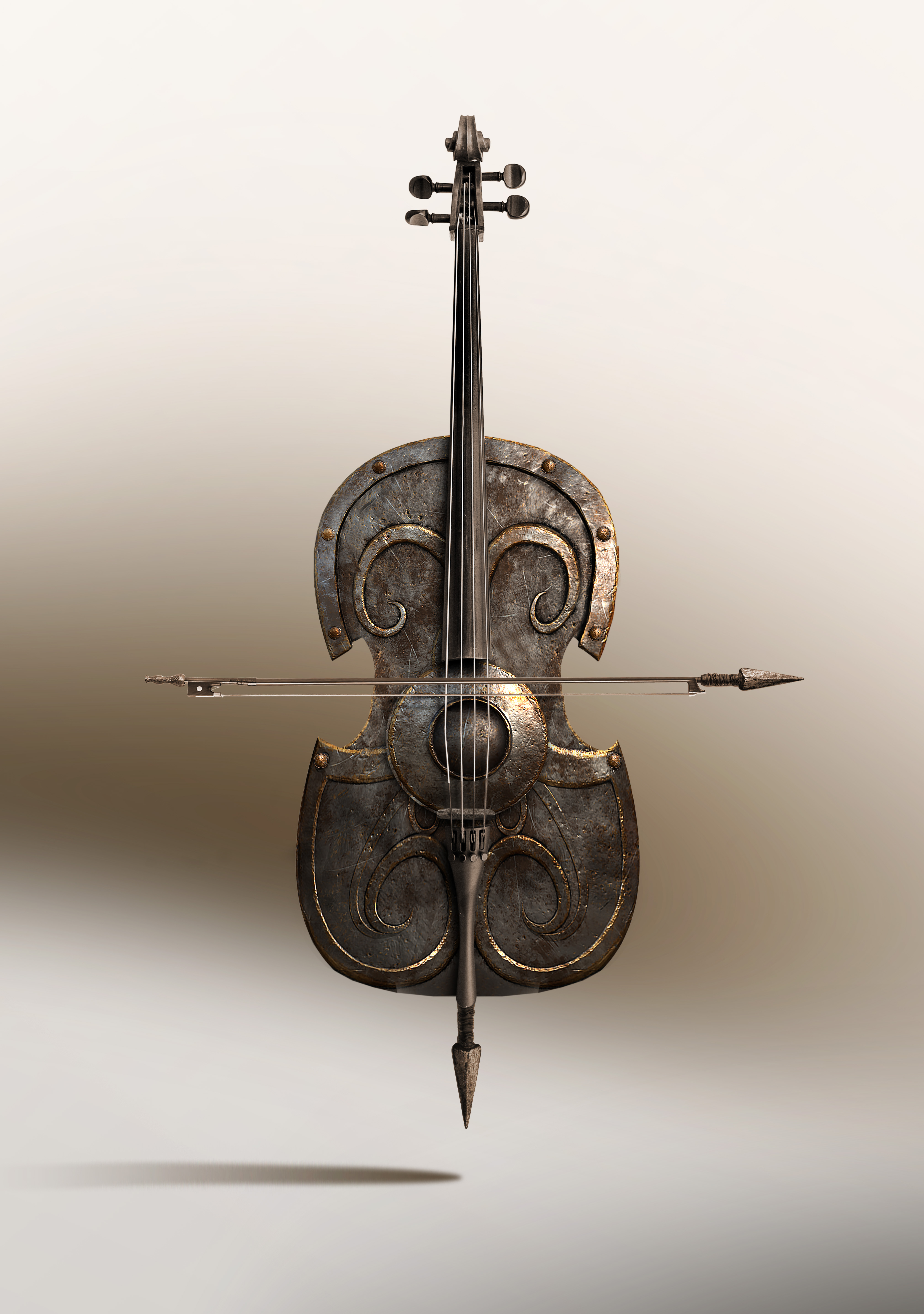 Festival di Spoleto artistic poster featuring metallic cello-like instrument artwork