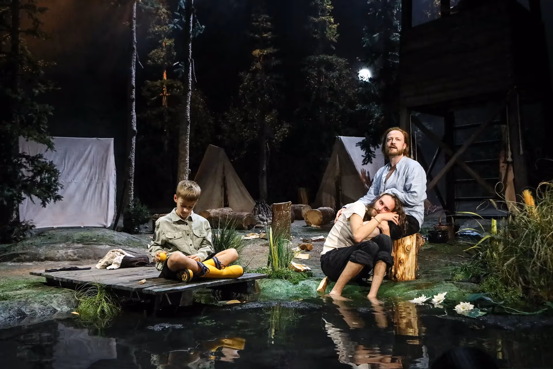 Festival di Spoleto theatrical performance with actors on water-filled stage