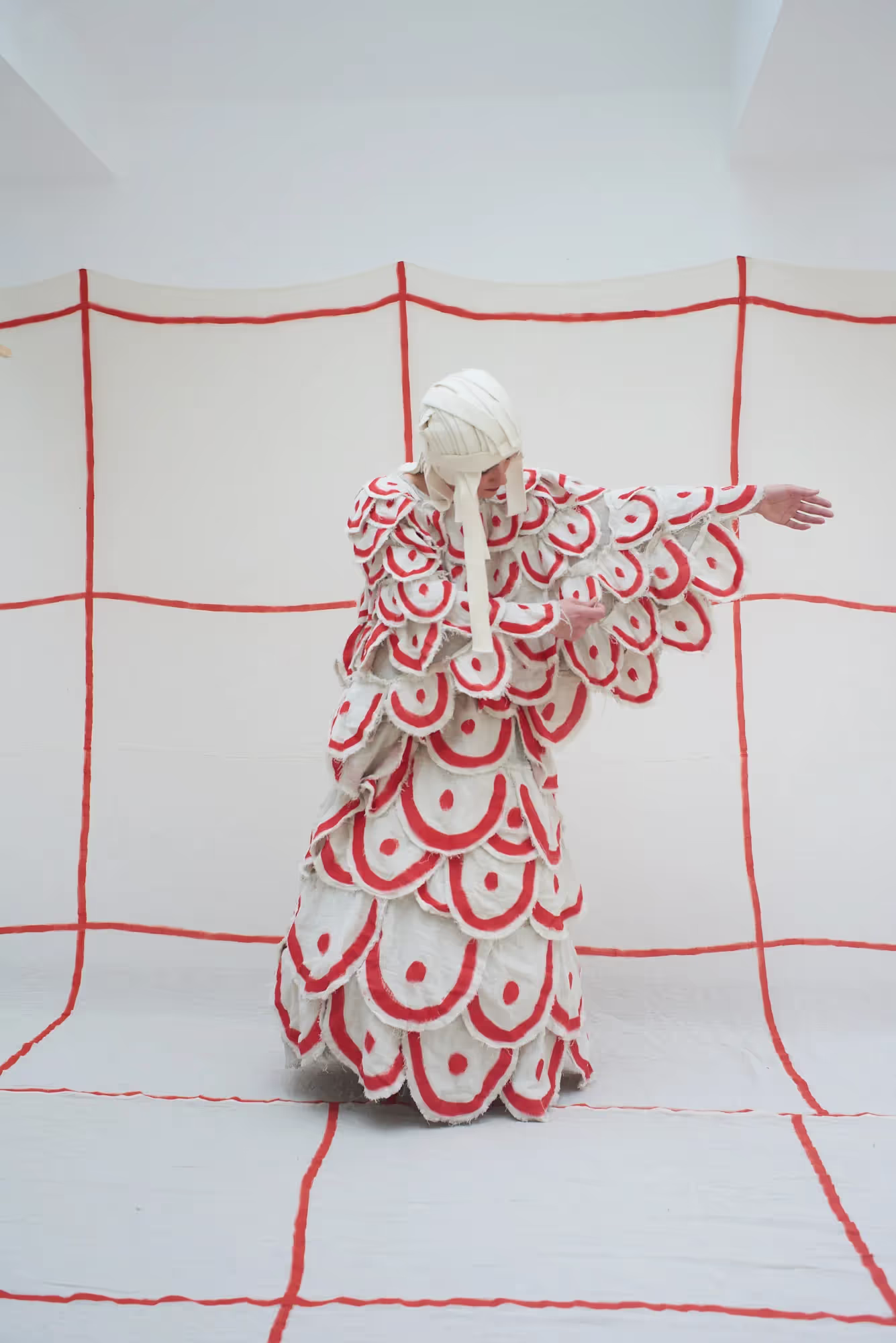 Festival di Spoleto costume design with scalloped red and white pattern