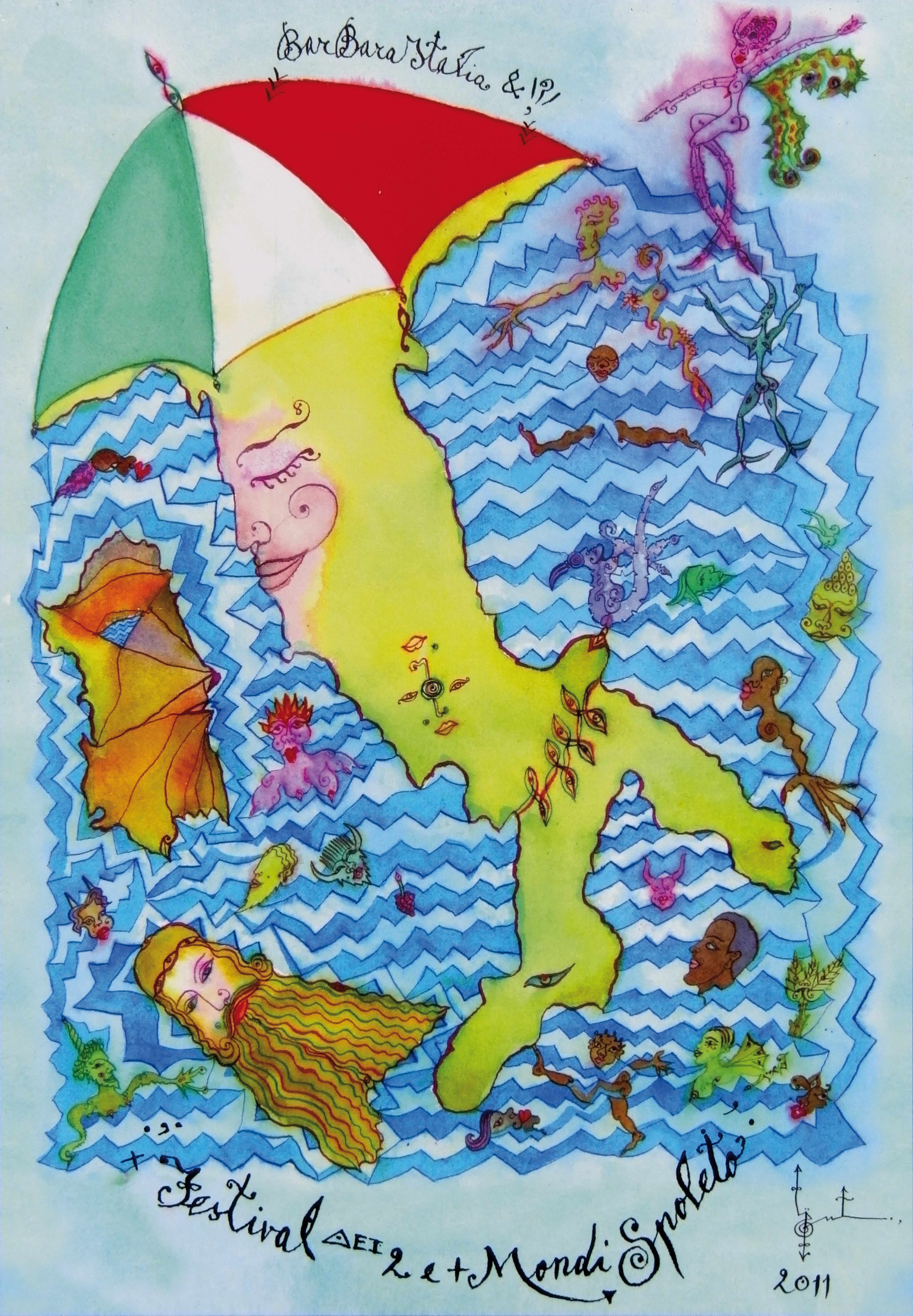 Poster colorato del Festival di Spoleto con mappa artistica dell'Italia