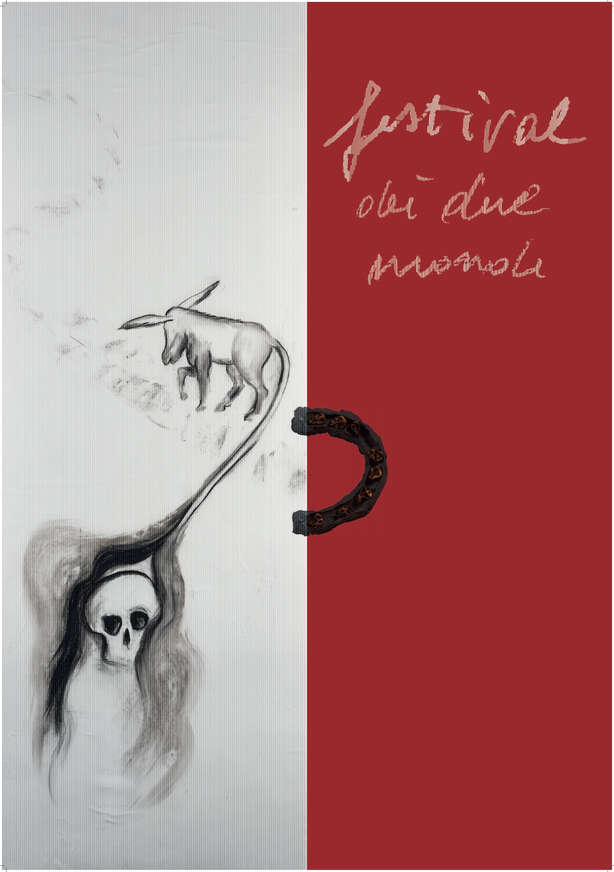 Poster del Festival di Spoleto con simboli artistici in bianco e rosso