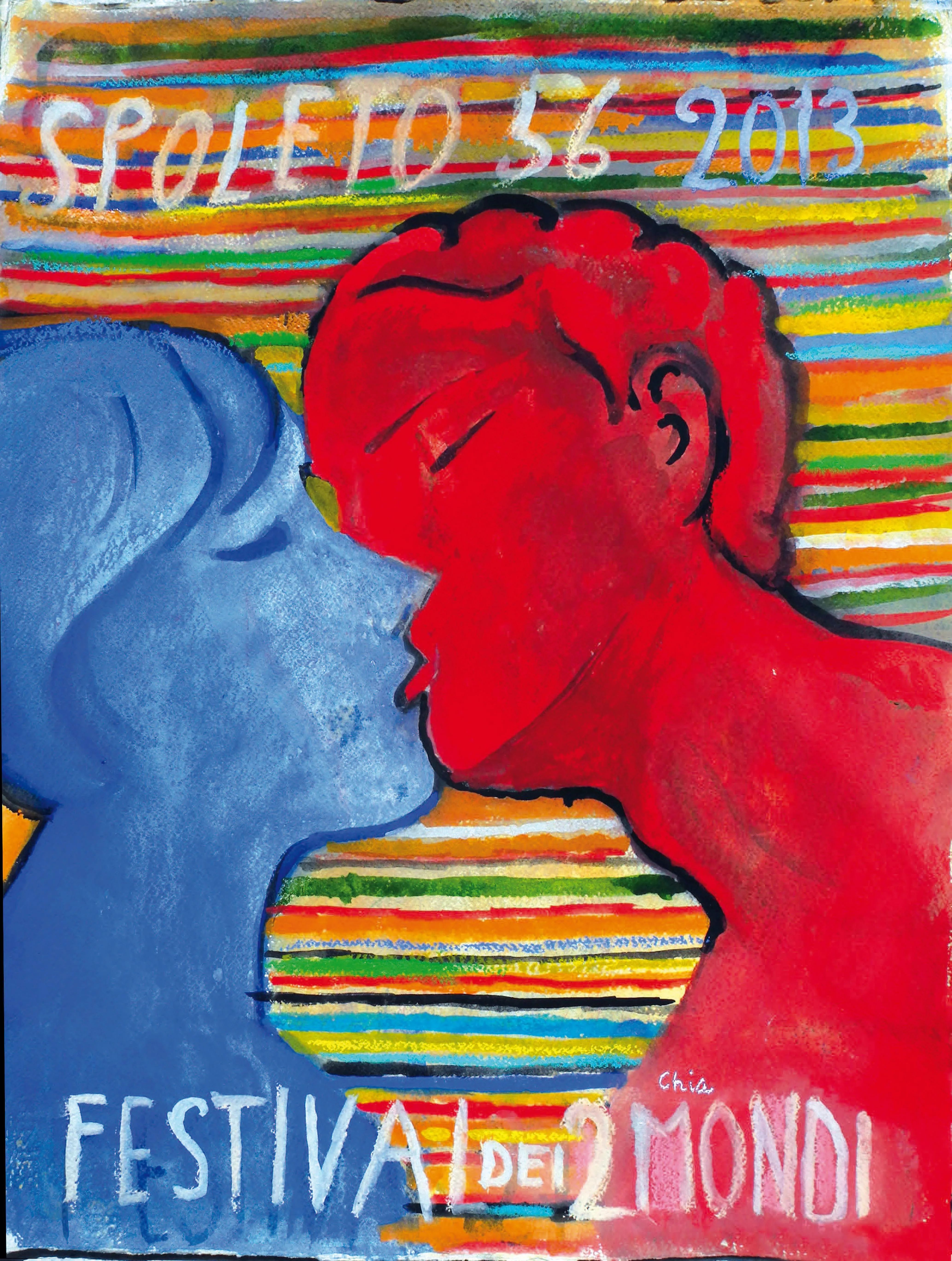 Poster colorato del Festival di Spoleto 2013 con profili stilizzati