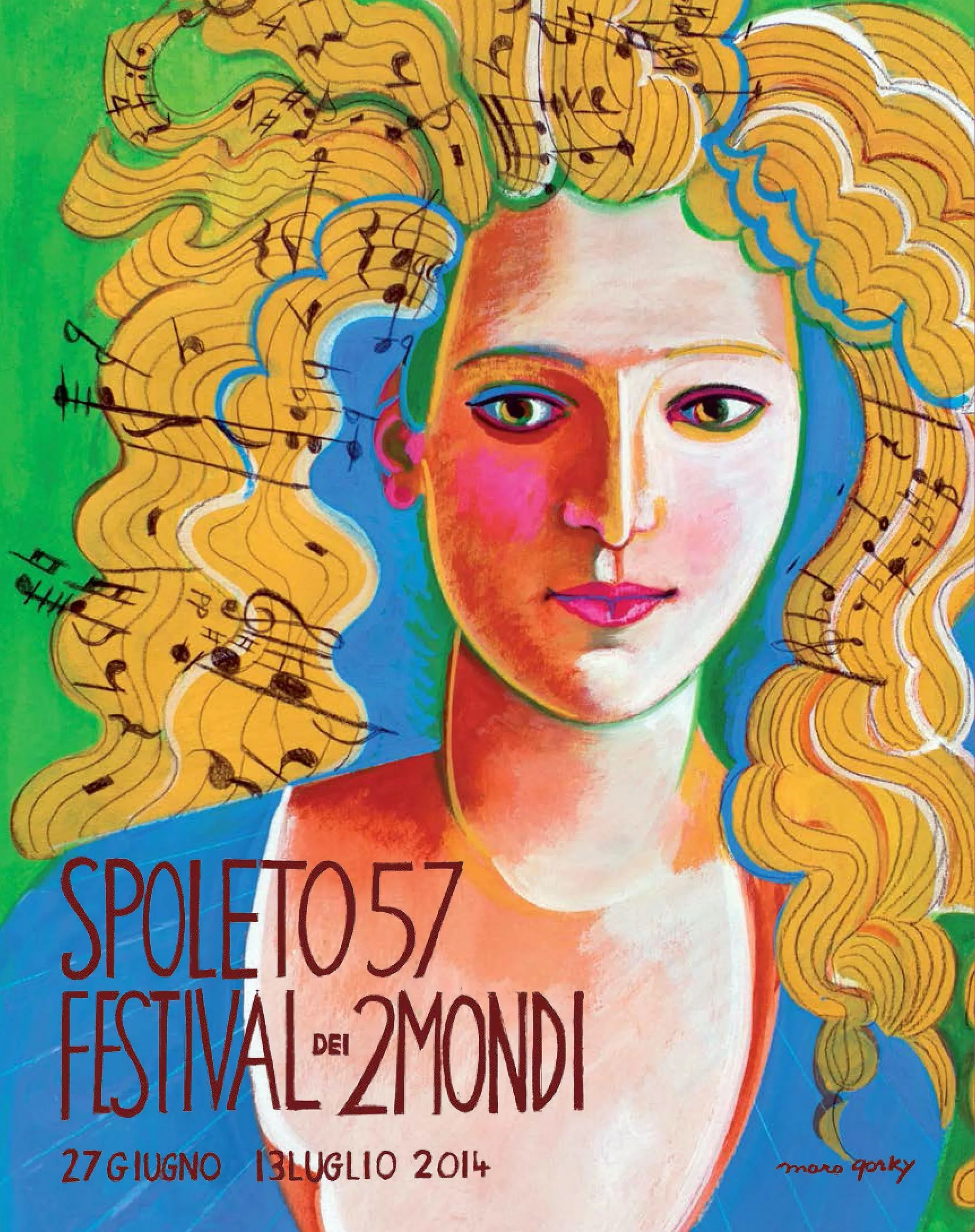 Spoleto 57 Festival di 2 Mondi manifesto with colorful musical portrait