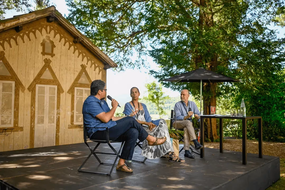 Video Festival di Spoleto panel discussion outdoors with three speakers