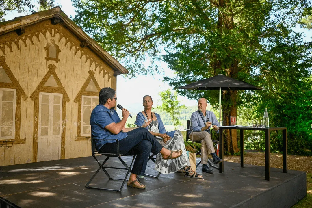 Video Festival di Spoleto panel discussion outdoors with three speakers