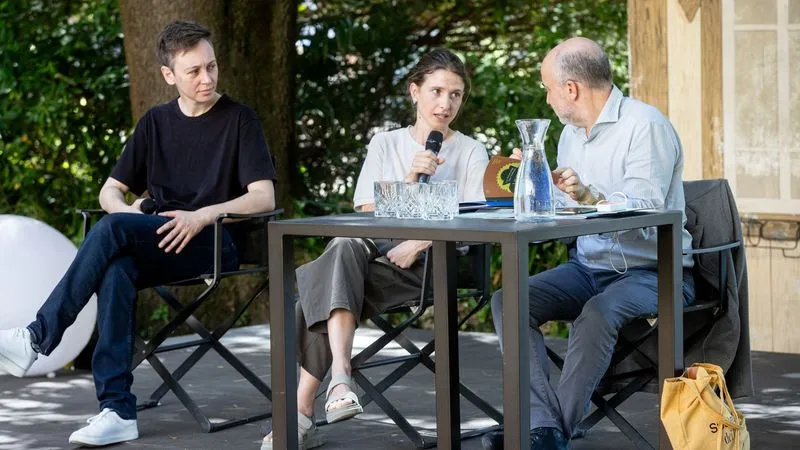 Video Festival di Spoleto panel discussion with three participants outdoors