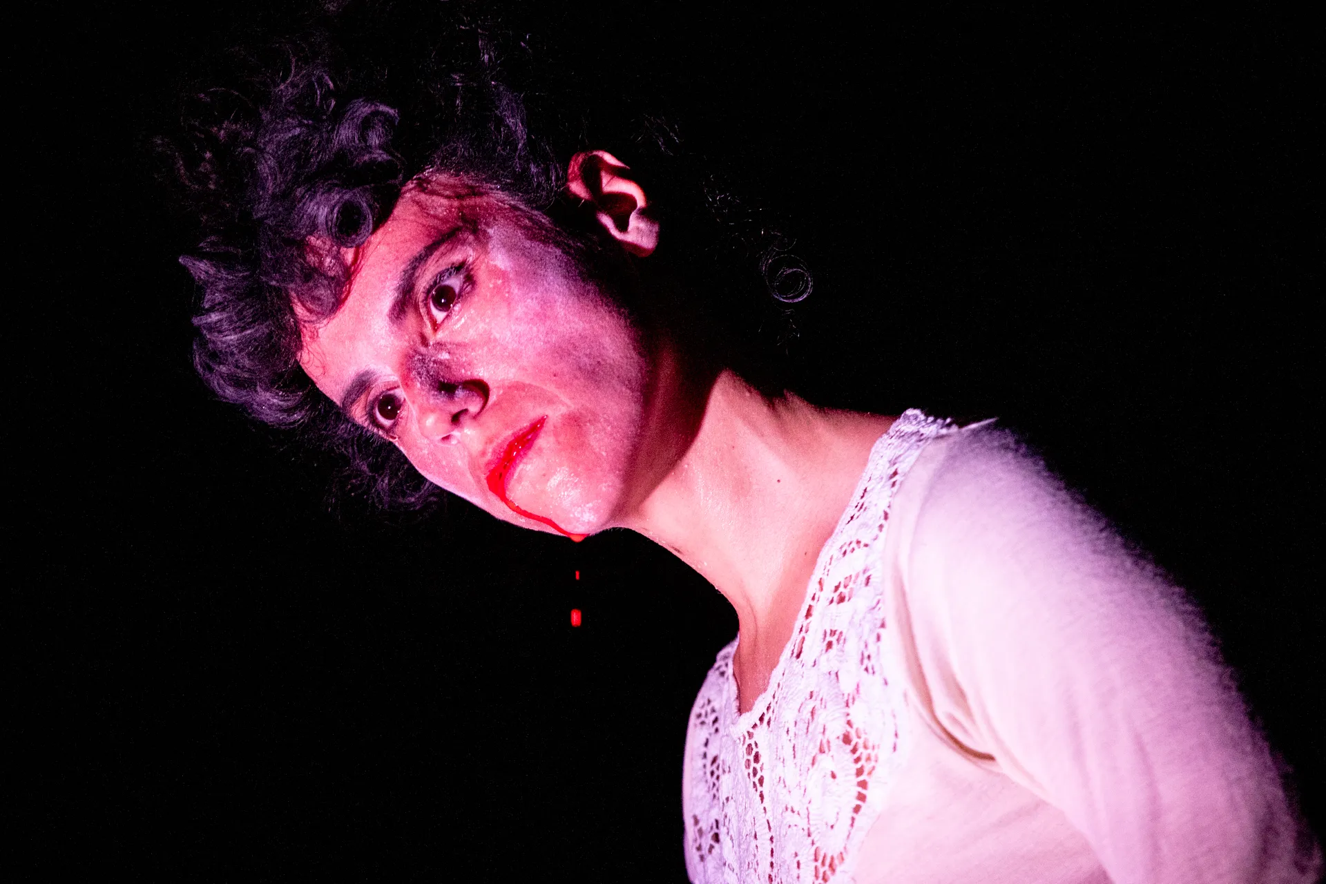 Dramatic performance portrait from Festival di Spoleto, intense lighting