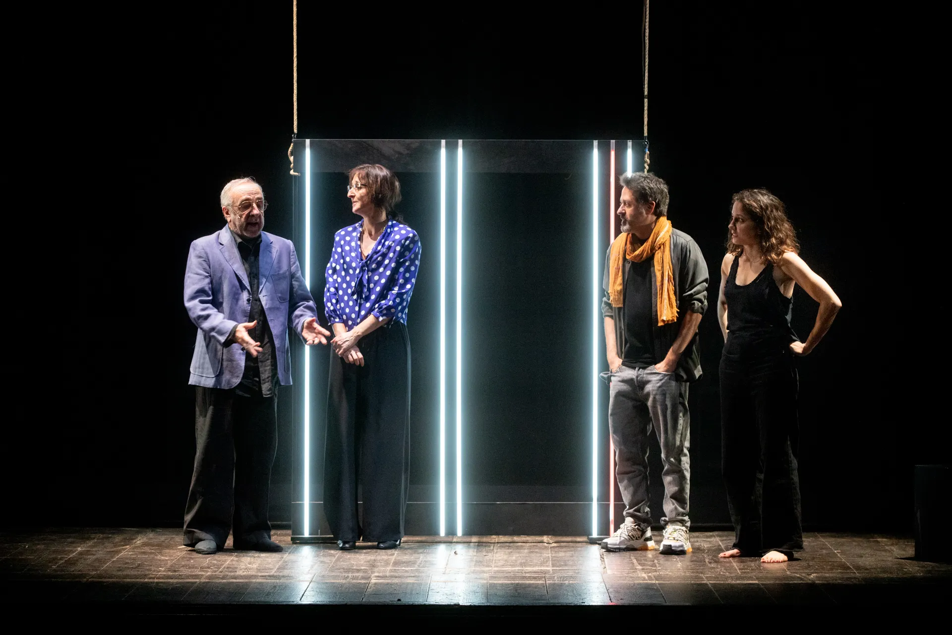 Festival di Spoleto theatrical performance with four actors on minimalist stage