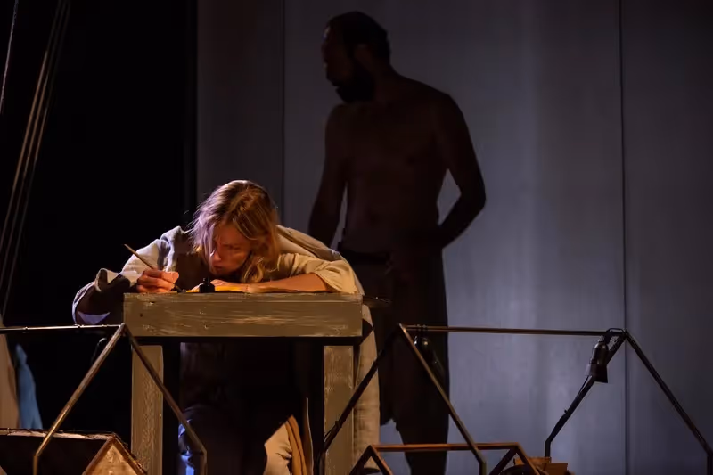 Dramatic theater performance at Festival di Spoleto with intense staged scene