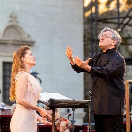 Festival di Spoleto performers dramatic musical performance on outdoor stage