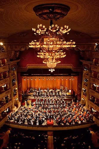 Festival di Spoleto orchestra performing in magnificent historic opera house