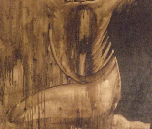 Sepia-toned artwork capturing abstract human form at Festival di Spoleto