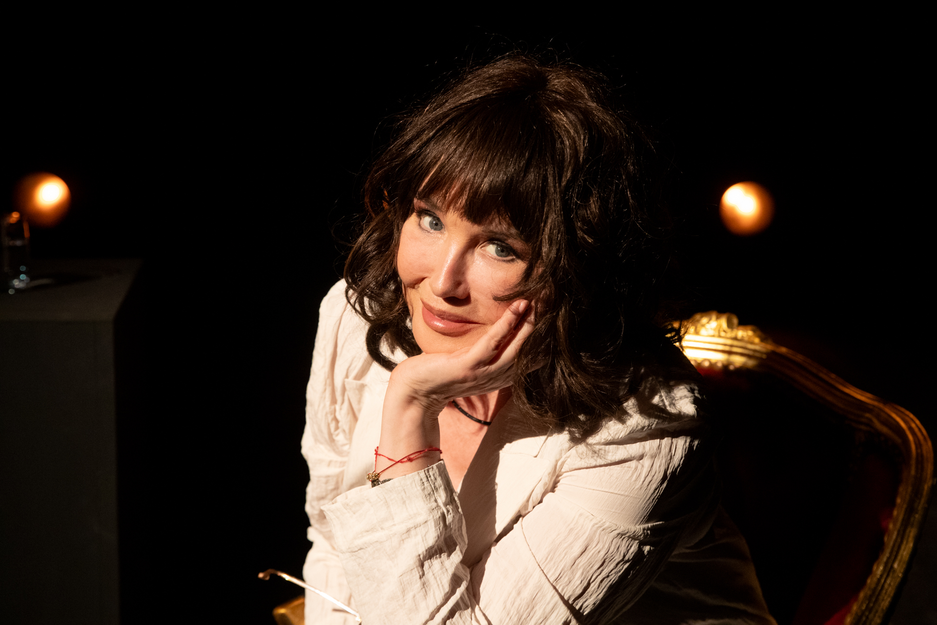 Actress in white shirt at Festival di Spoleto performance stage