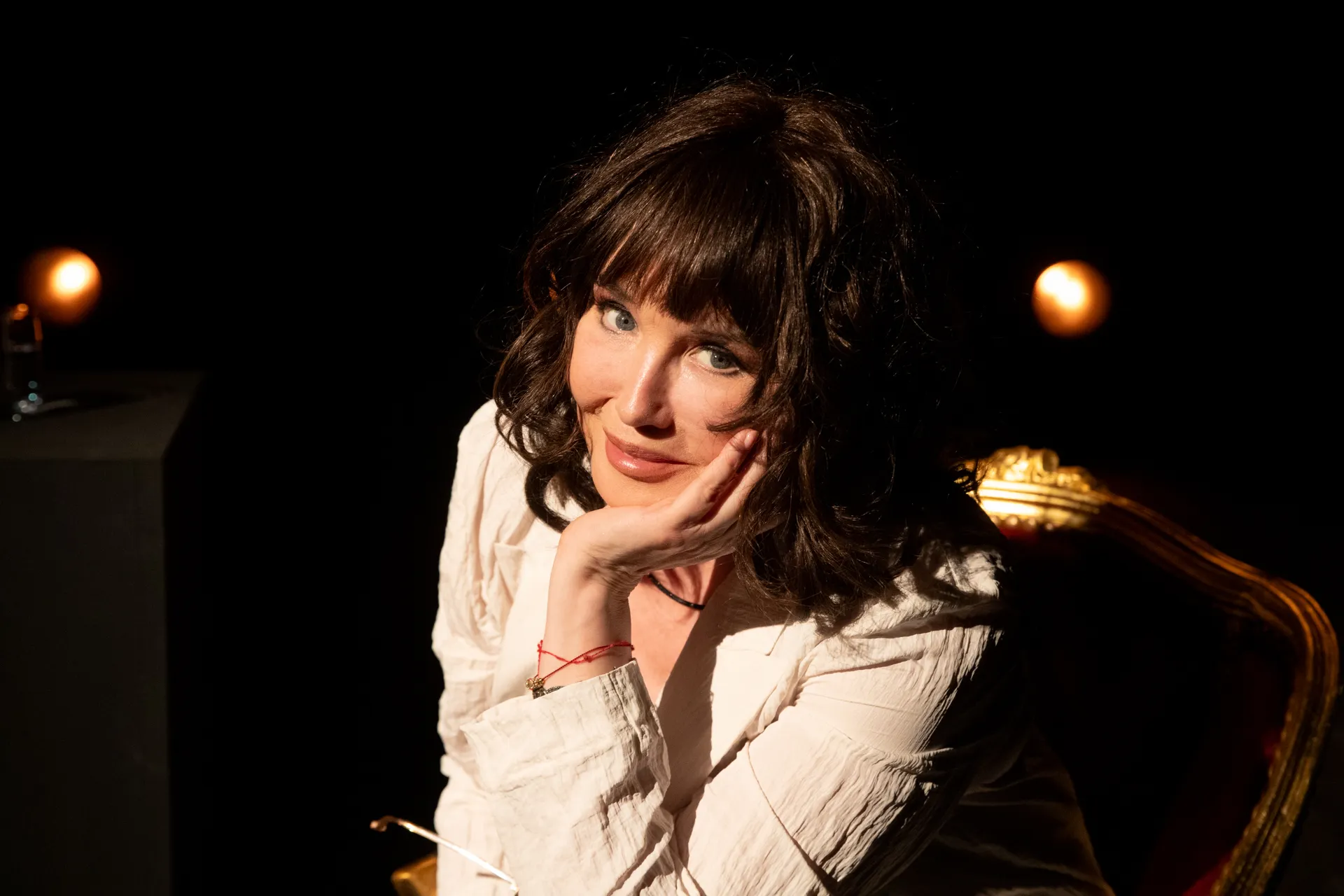 Actress in white shirt at Festival di Spoleto performance stage