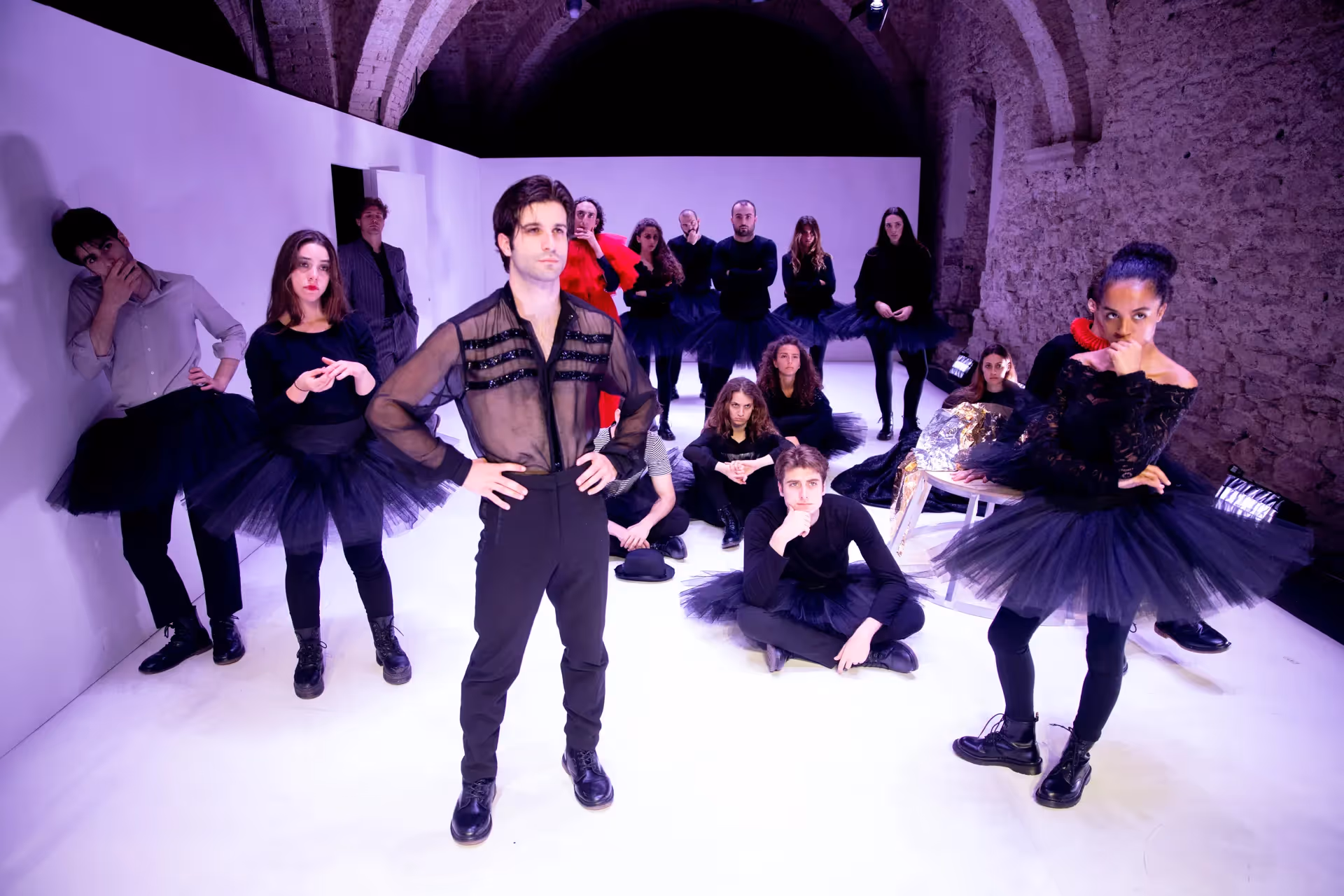 Festival di Spoleto performance with dancers in black tutus and dramatic staging