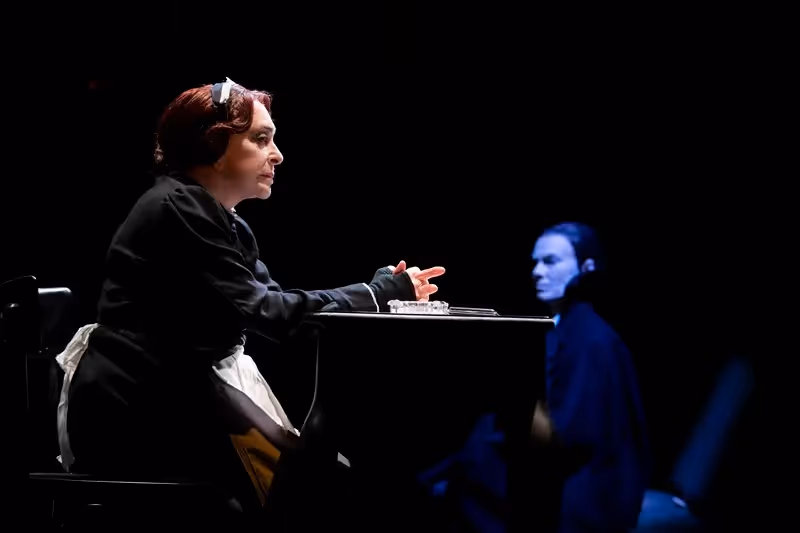 Dramatic theatrical performance at Festival di Spoleto with two actors on stage