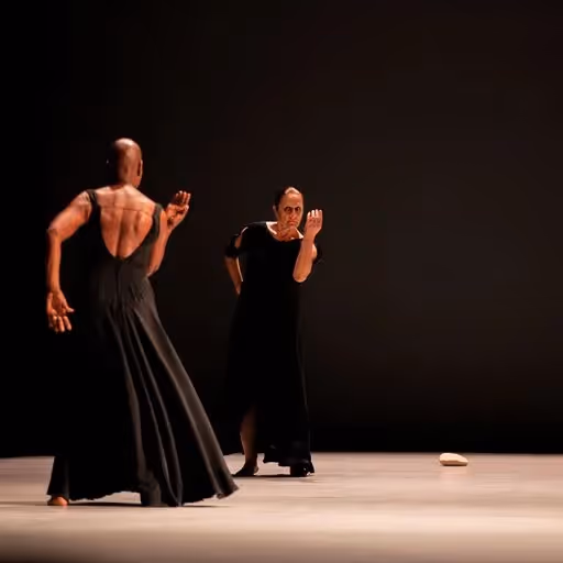 Dramatic dance performance at Festival di Spoleto with two performers in black