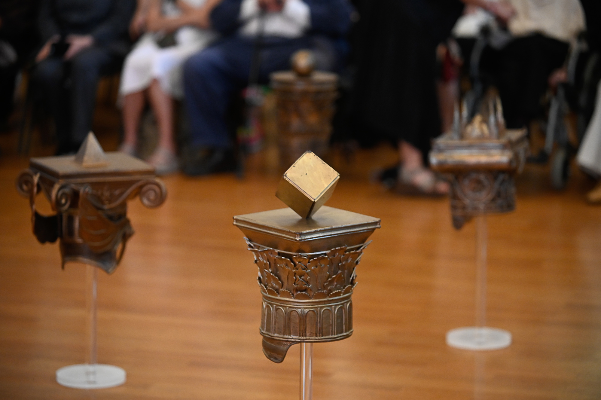 Intricate metallic artifacts displayed at Festival di Spoleto cultural exhibition