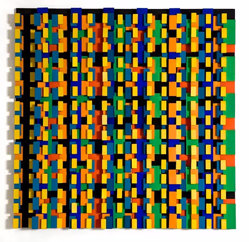 Manifesto colorato astratto del Festival di Spoleto con blocchi geometrici vivaci