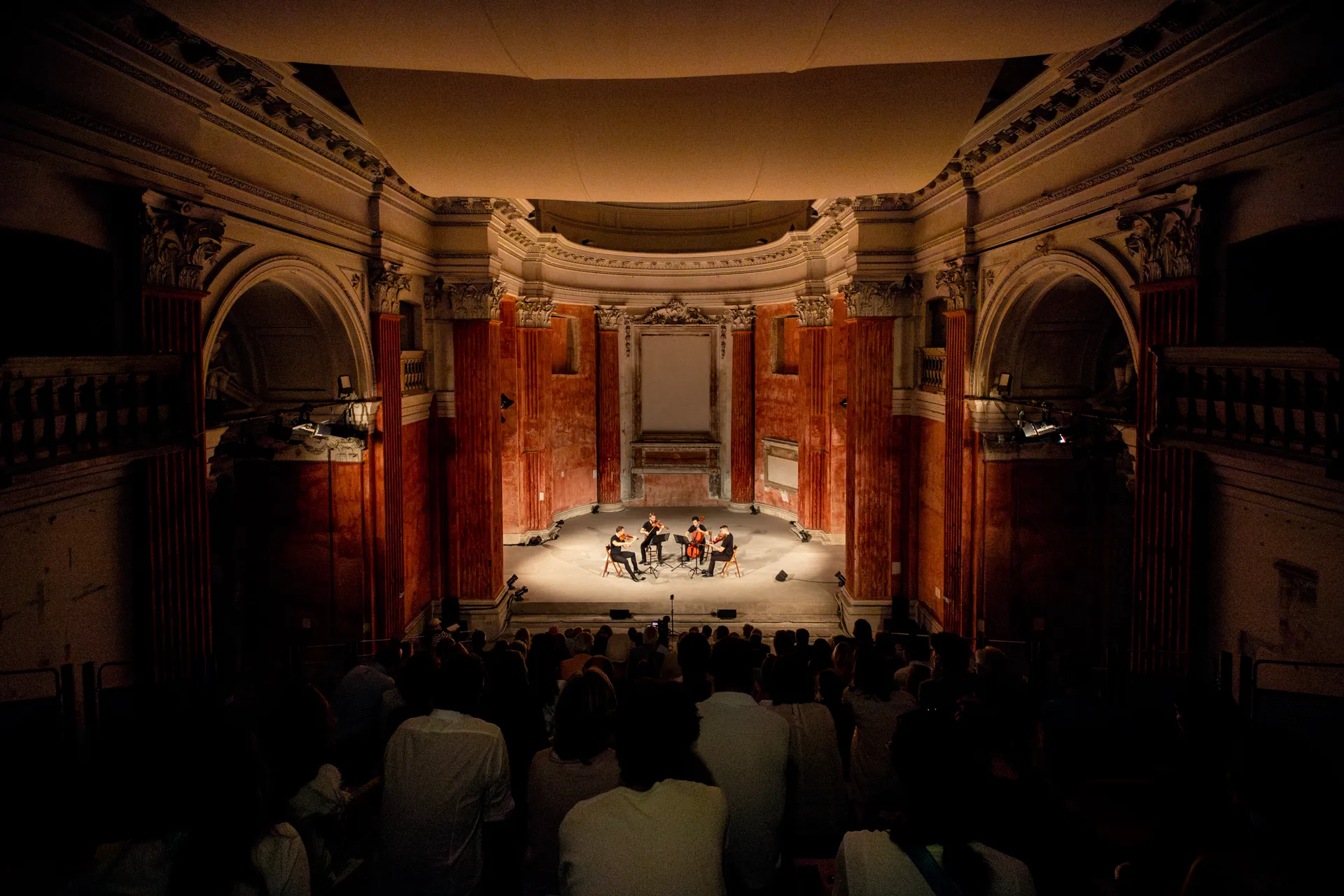 Chamber music performance at Festival di Spoleto in ornate historic theater