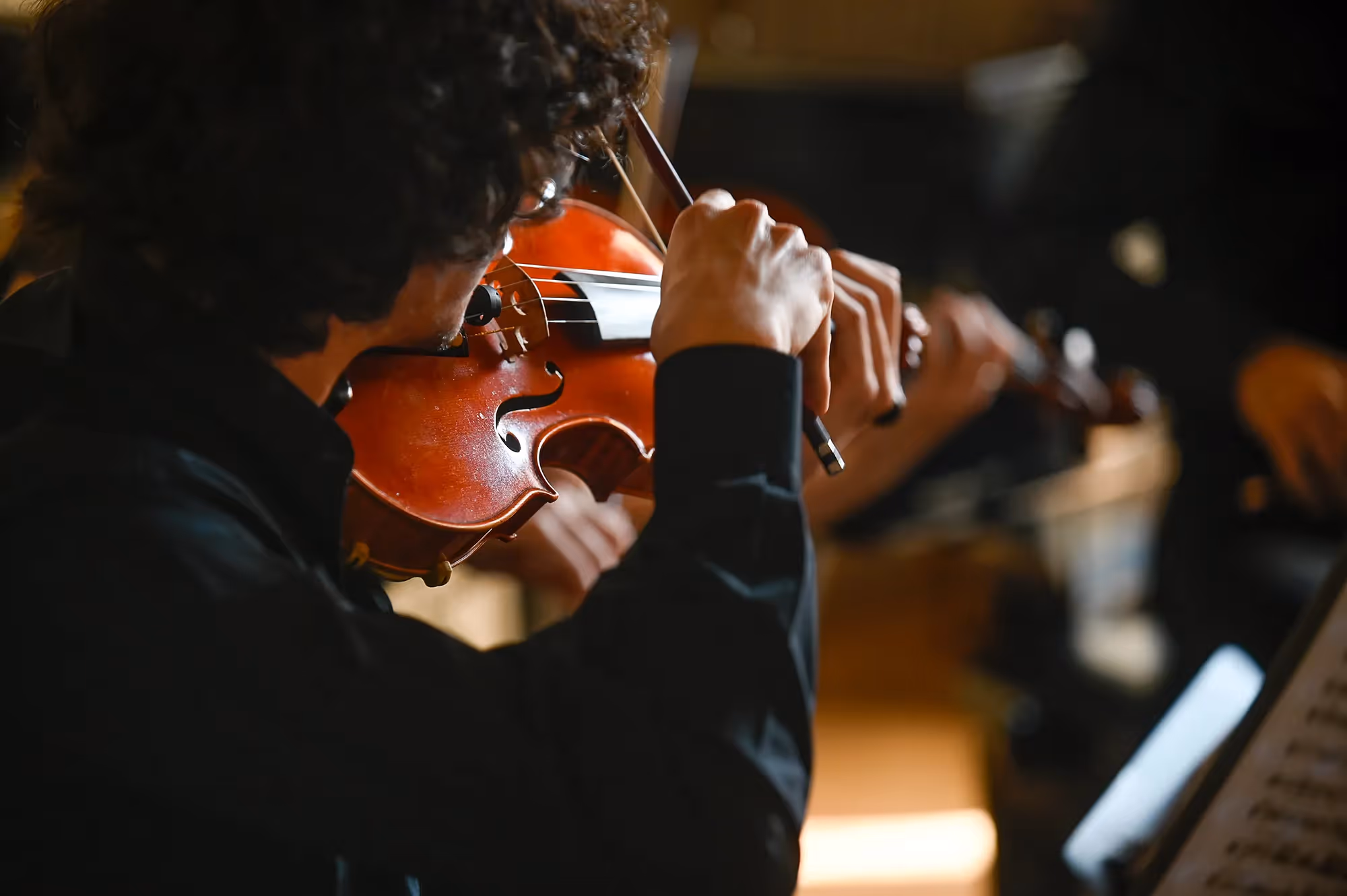 Violin performance at Festival di Spoleto, musician in black playing intensely