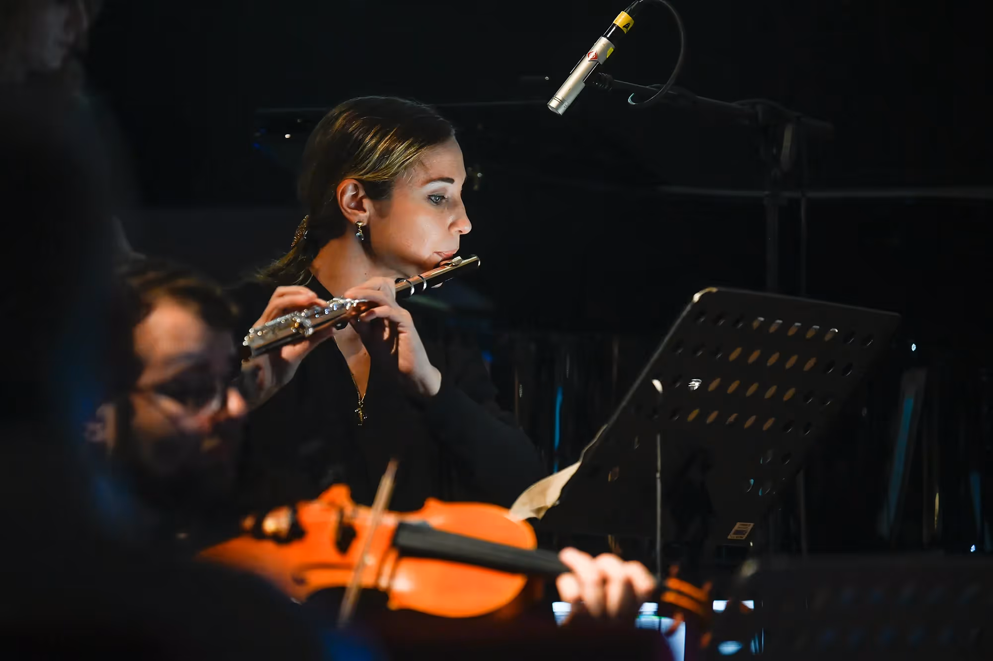 Flutist and violinist performing at Festival di Spoleto classical music concert