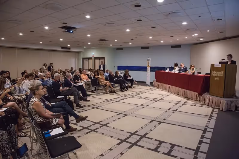 Festival di Spoleto conference with audience and speaker in lecture hall