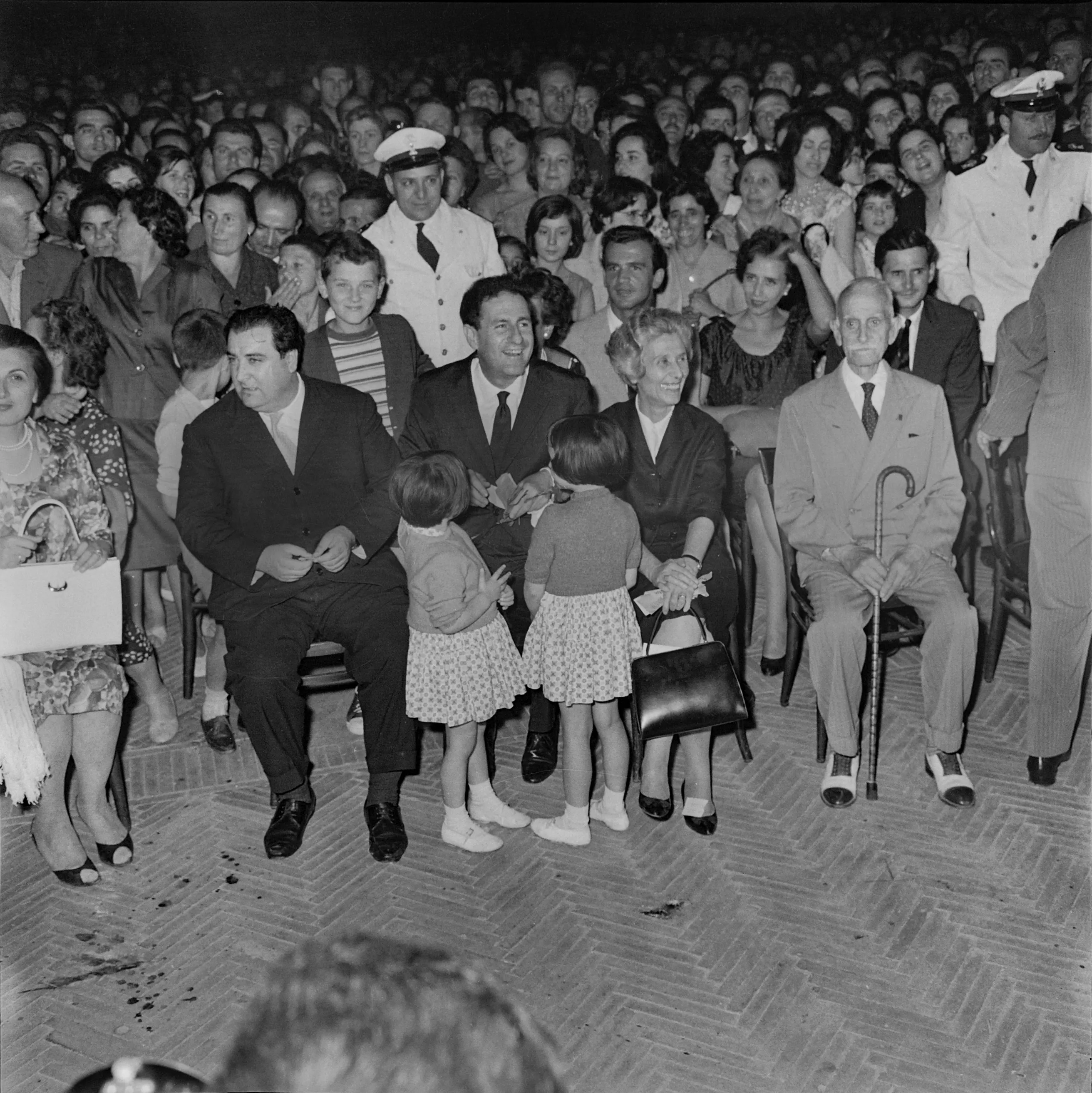 Black and white crowd at Festival di Spoleto, people of all ages gathered