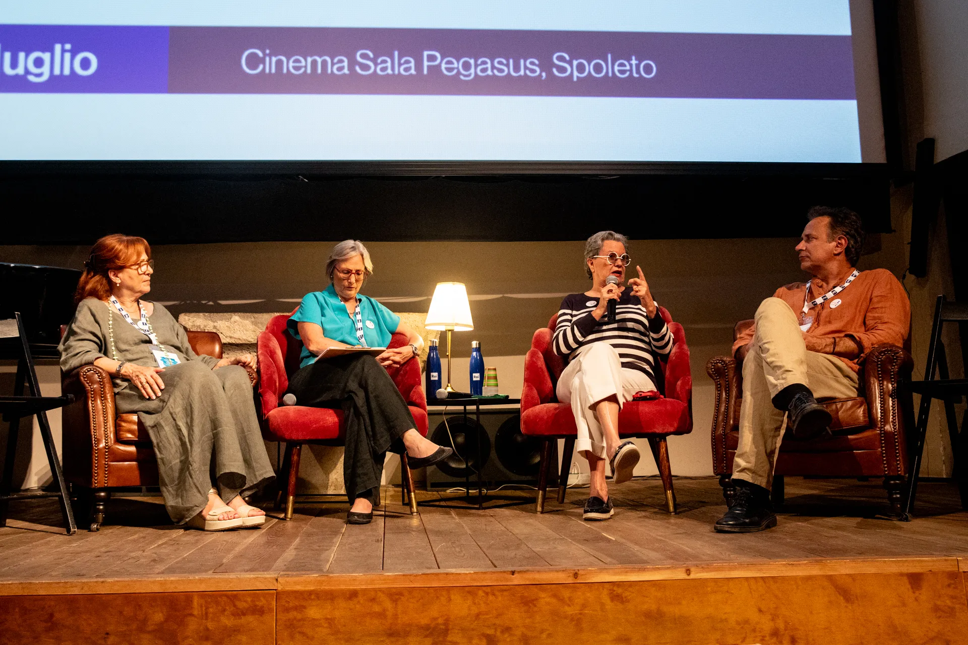 Festival di Spoleto panel discussion at Cinema Sala Pegasus with four speakers