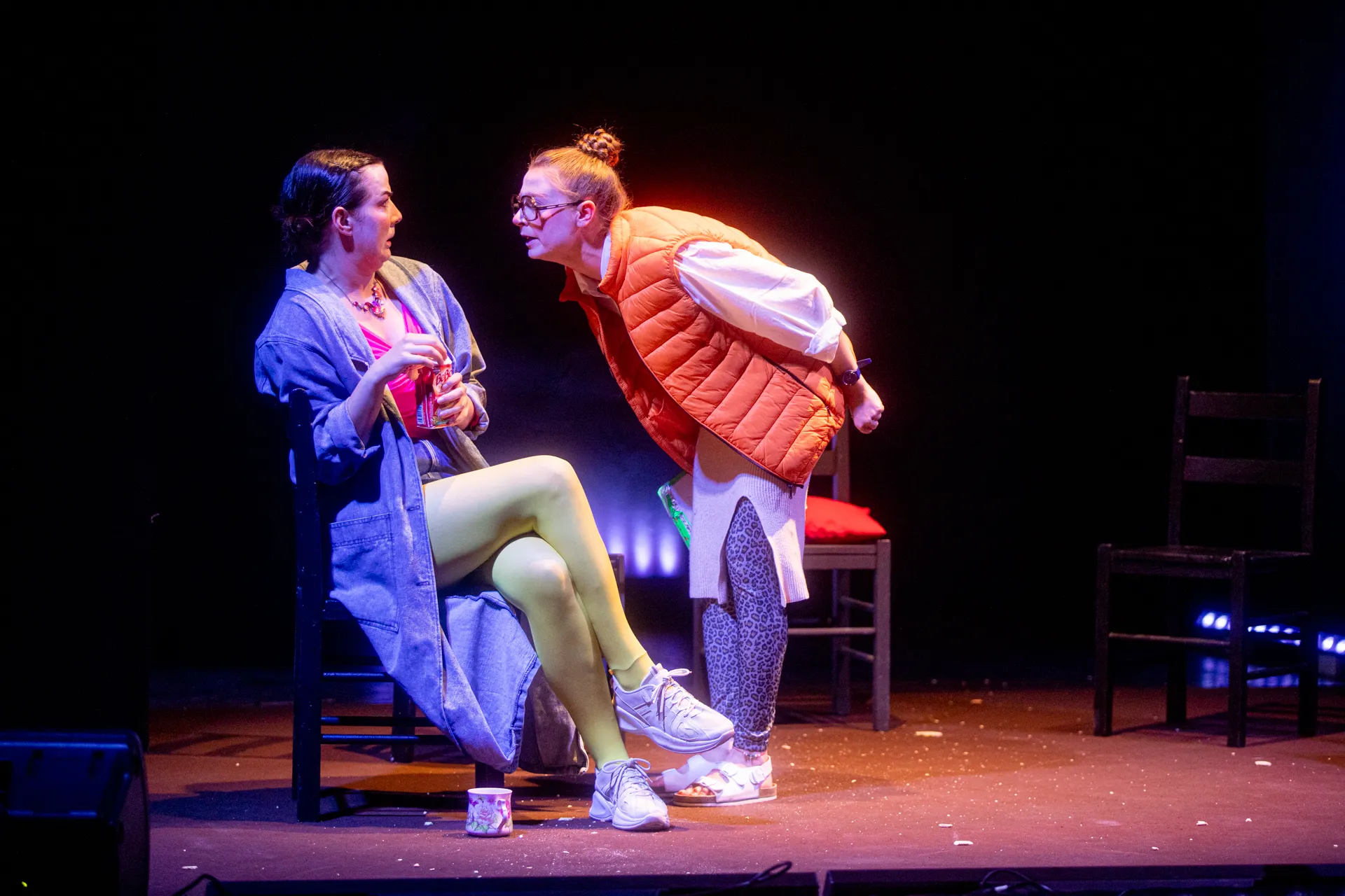 Festival di Spoleto theatrical performance with two actors on colorful stage