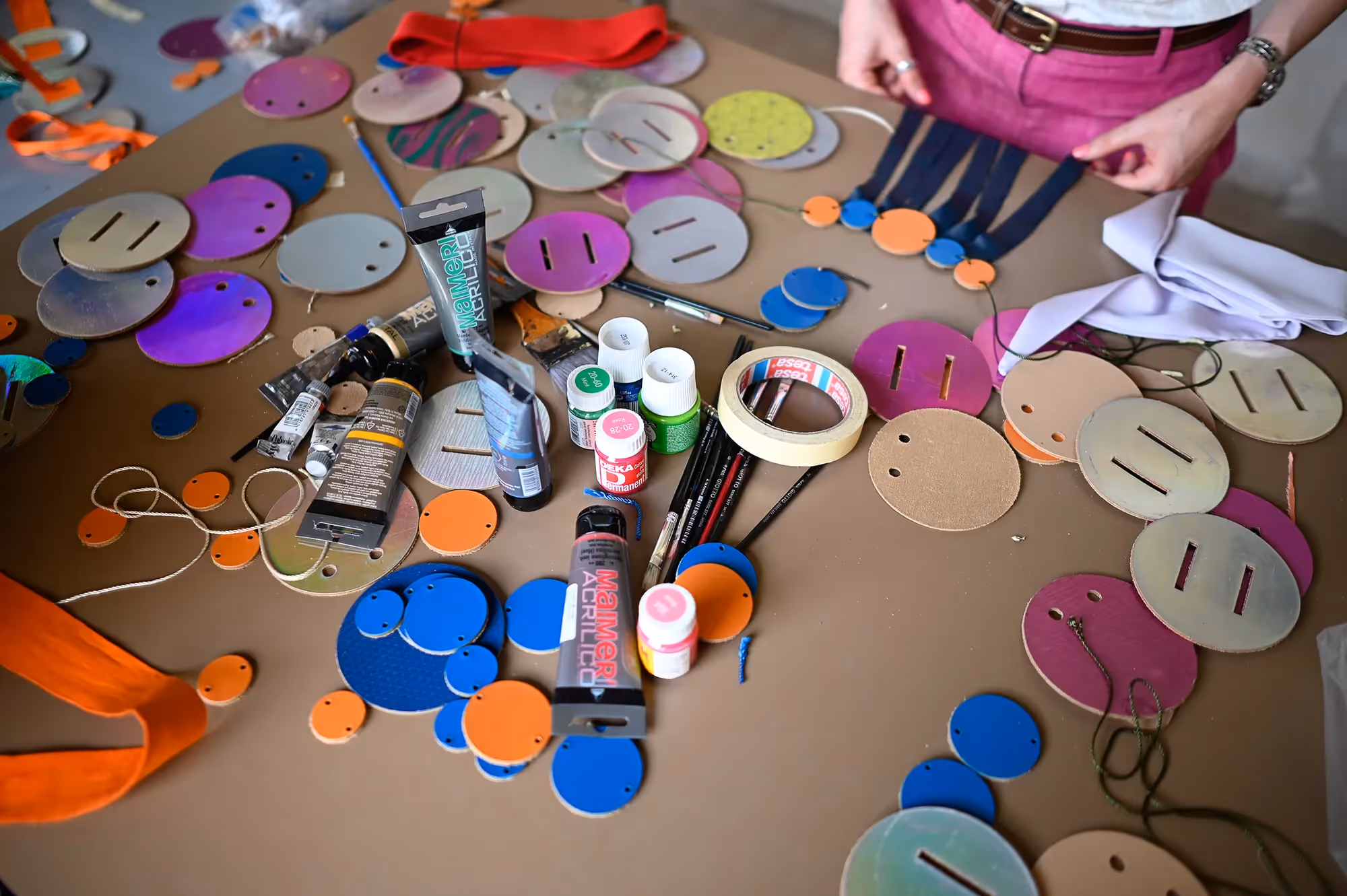 Colorful craft materials preparing for Festival di Spoleto art project