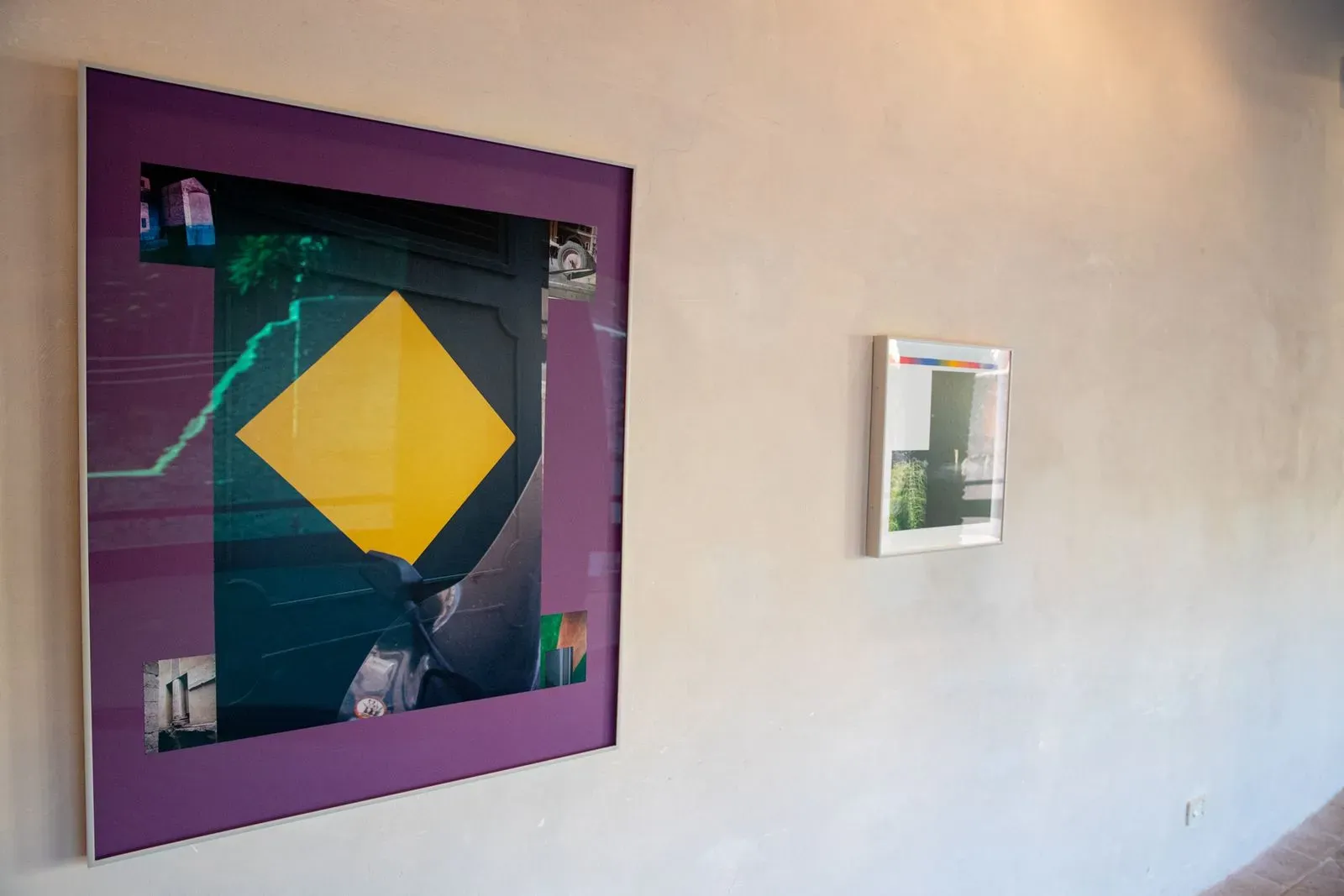 Festival di Spoleto exhibition featuring abstract geometric art with yellow diamond