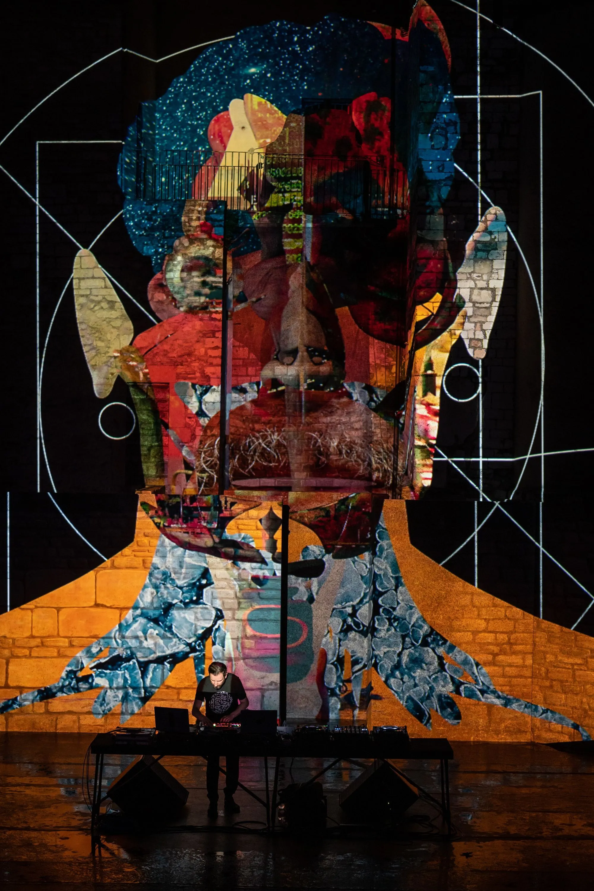 Vibrant multimedia performance at Festival di Spoleto with abstract projection art