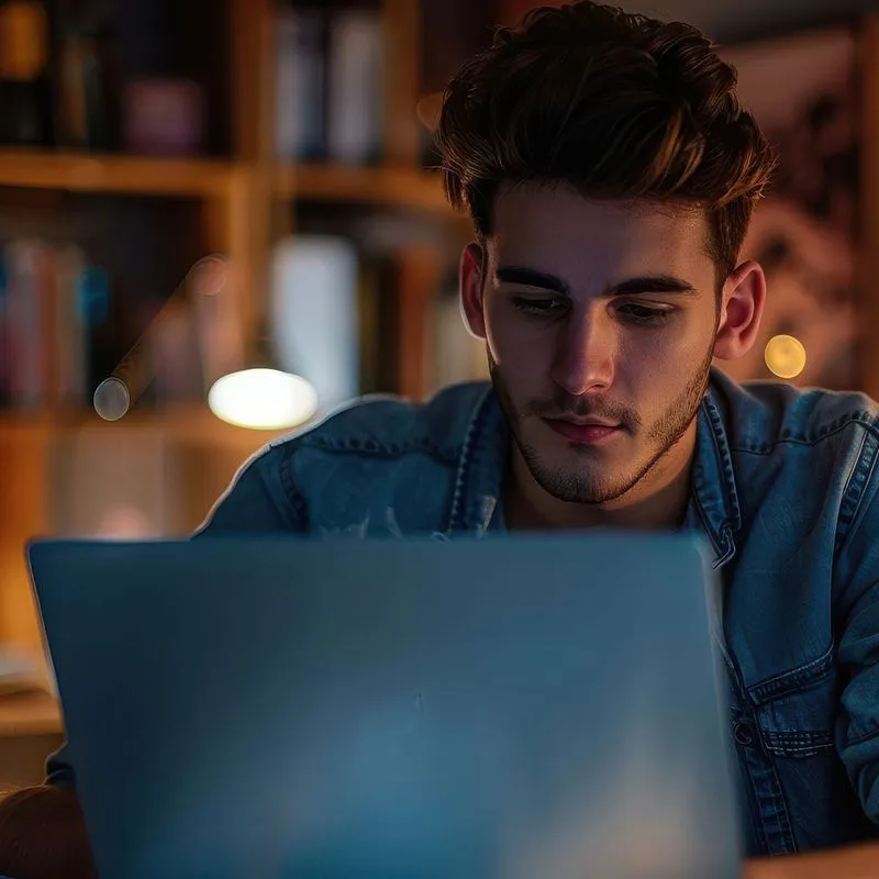 male student up late studying for exam