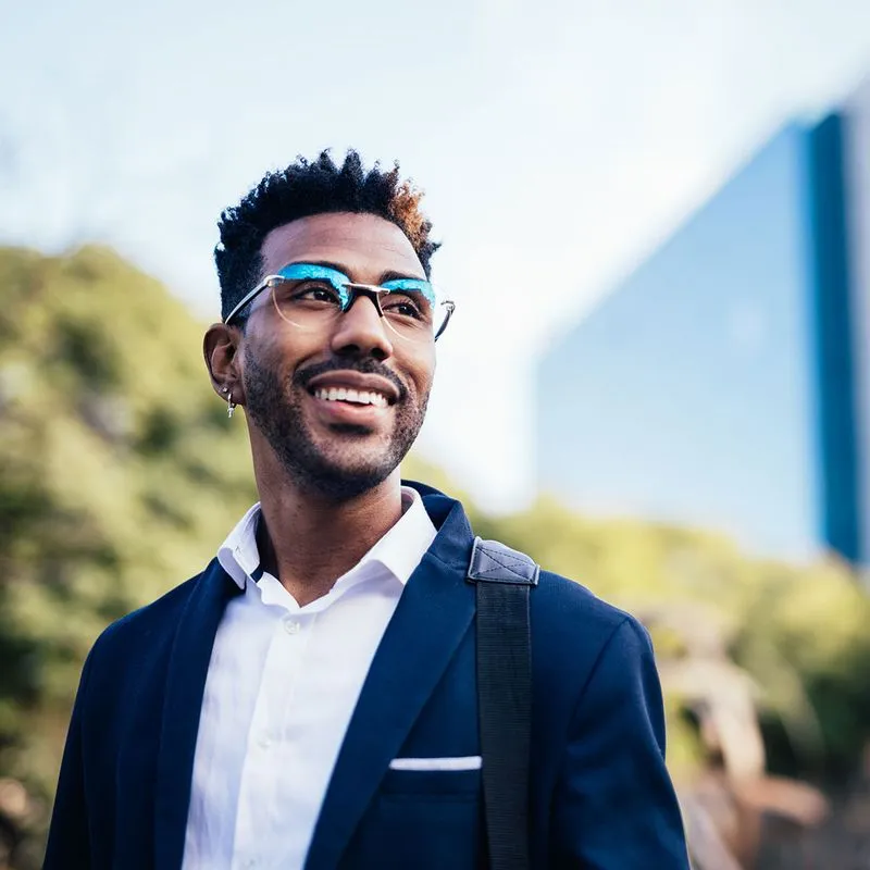 man looking toward future as he begins a new career