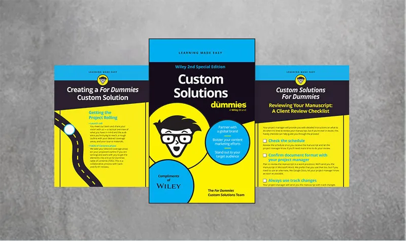 Dummies Custom Solutions products featuring book, infographic, and checklist