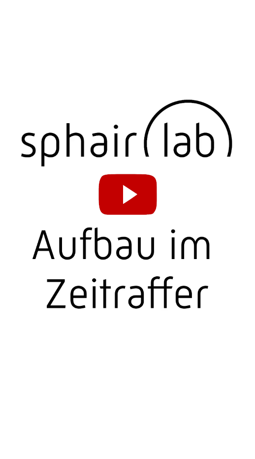 Das sphairlab Logo mit einem Play button und em Schriftzug Aufbau im Zeitraffer