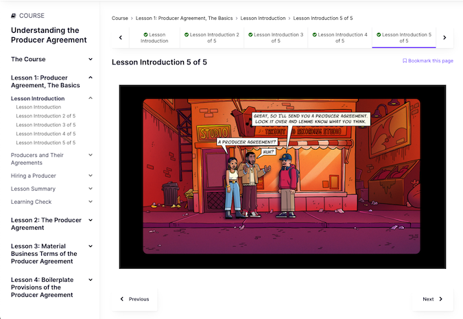 A screen capture of a Creative Intell Academy course with an example of an illustrated comic-book style course introduction within the course.