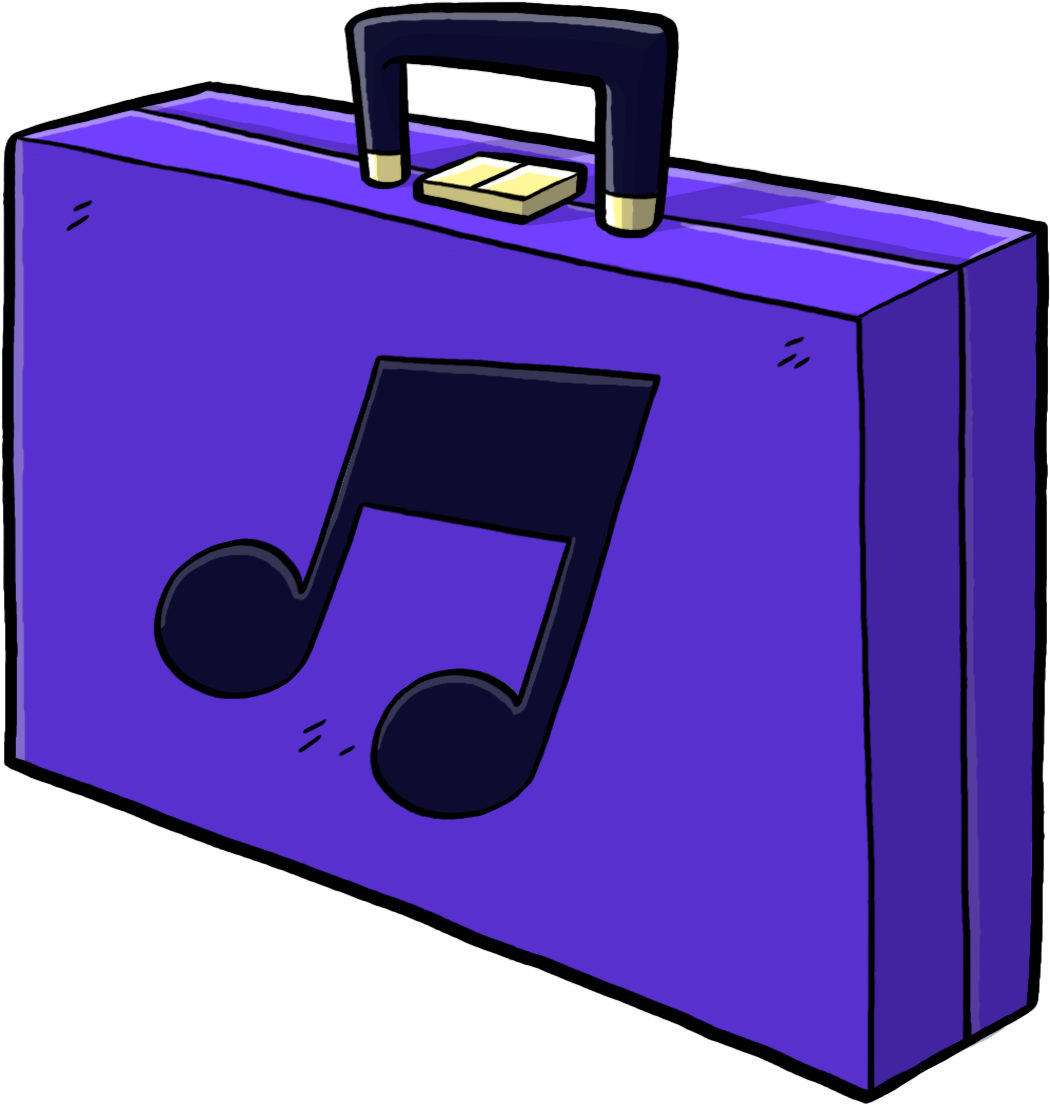 A briefcase with a music eighth note overlayed. 