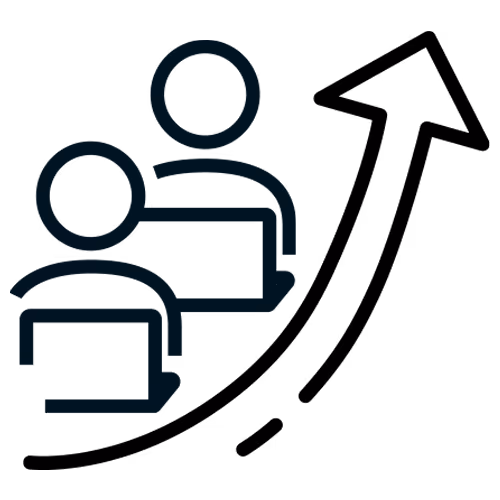 People working together with upward arrow showing growth and progress