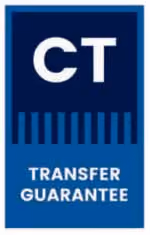 CT Transfer Guarantee logo with blue background and striped design