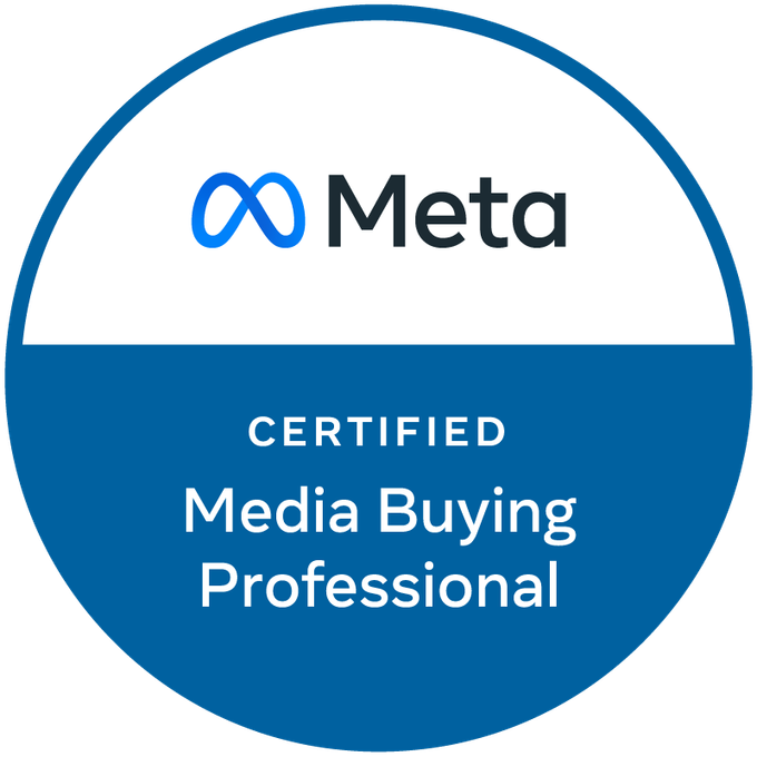 Meta certified media buying professional badge.