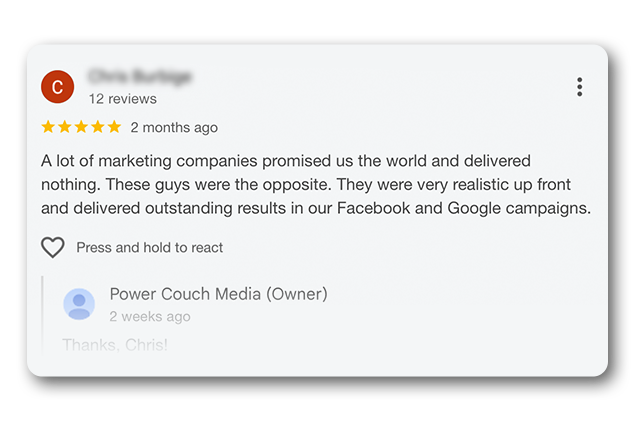 Blind Company Google review.