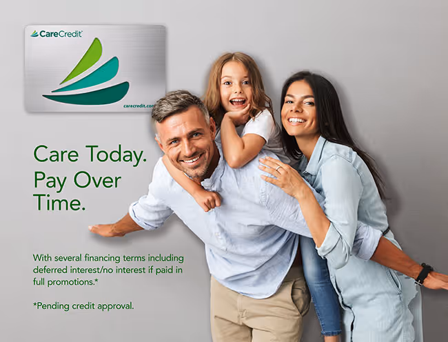 CareCredit image of family with information about CareCredit. Click on the About CareCredit button to learn more.