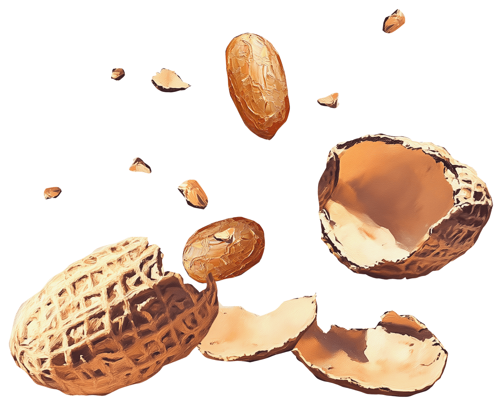 A peanut bursting out of its shell.