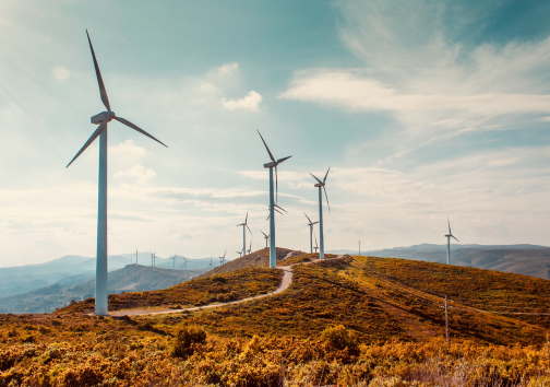 Wind turbines on the top of a ridge