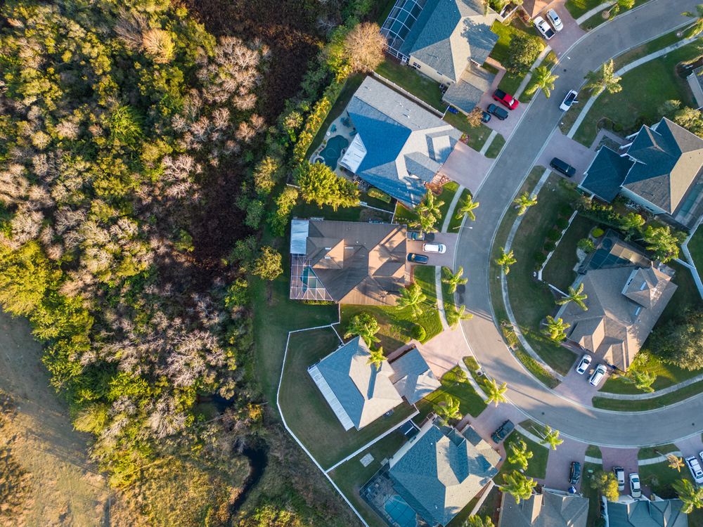 Aerial view of a culdesac