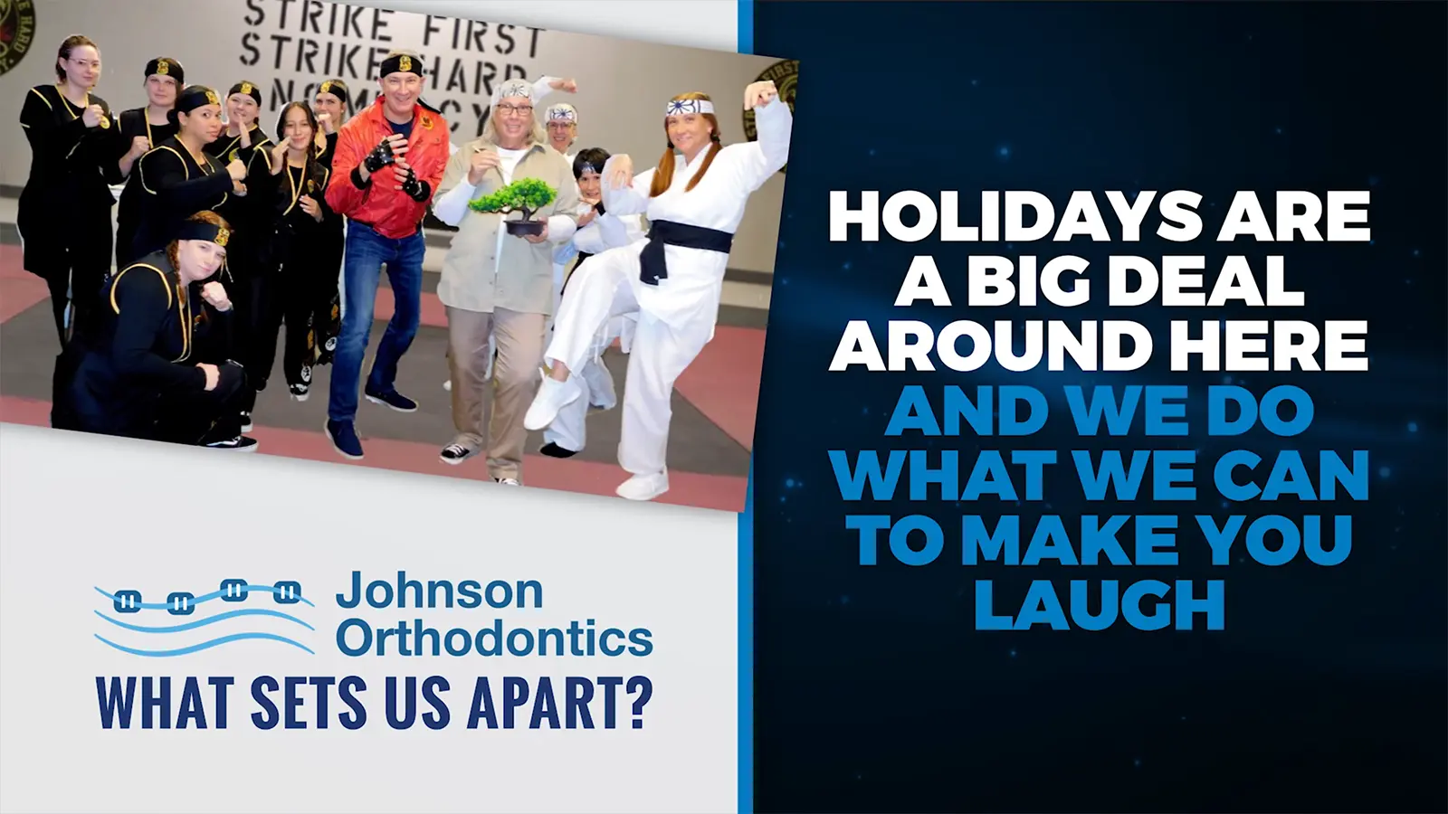 Content example of waiting room TV in an orthodontic practice featuring unique messaging about fun things the practice does.