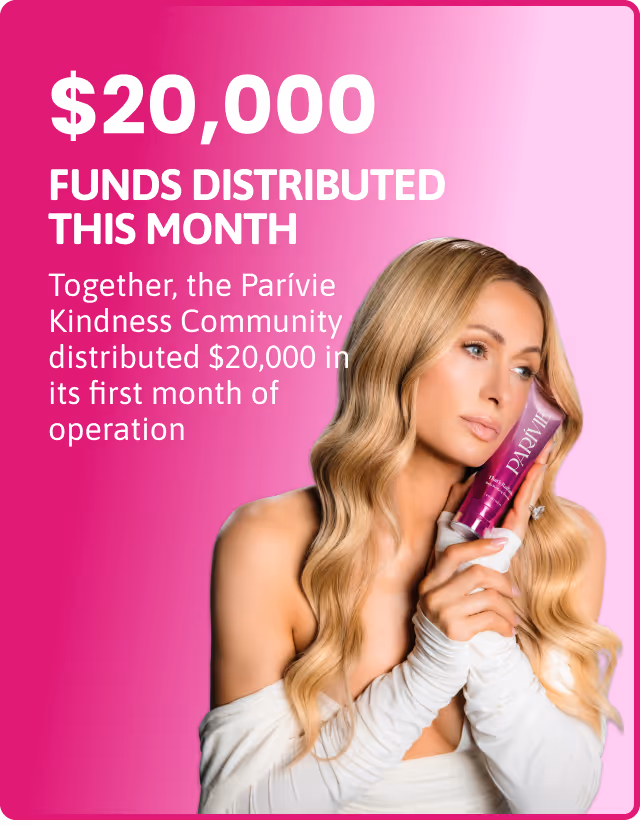 Image with total of funds distributed and Paris Hilton for mobile